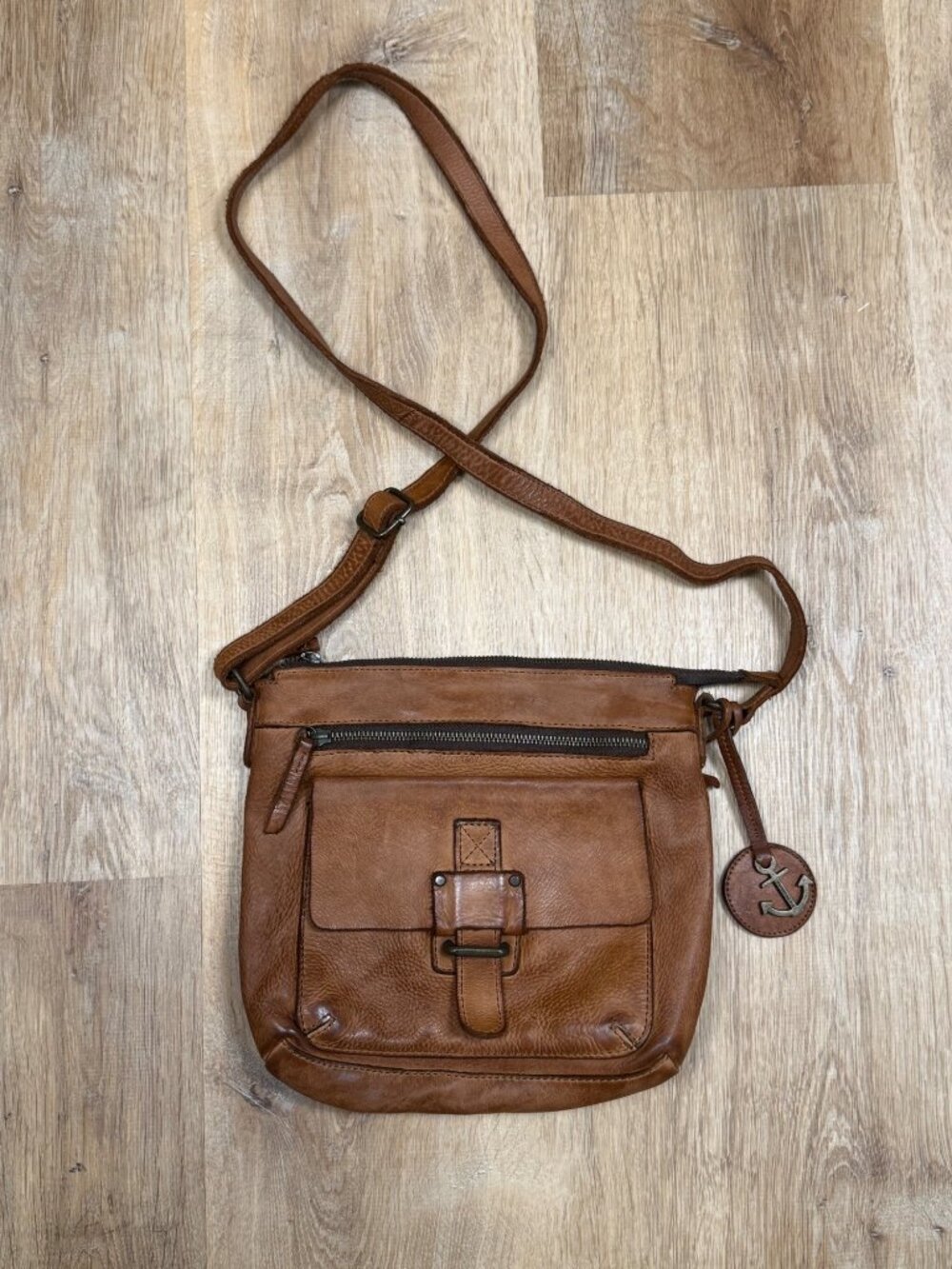 Harbour 2nd Genuine Leather Cognac Brown Zip Top Crossbody Flap Purse